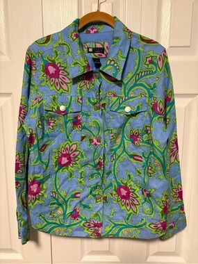 Carol Little 100% Linen Floral Jacket - Blue & Pink